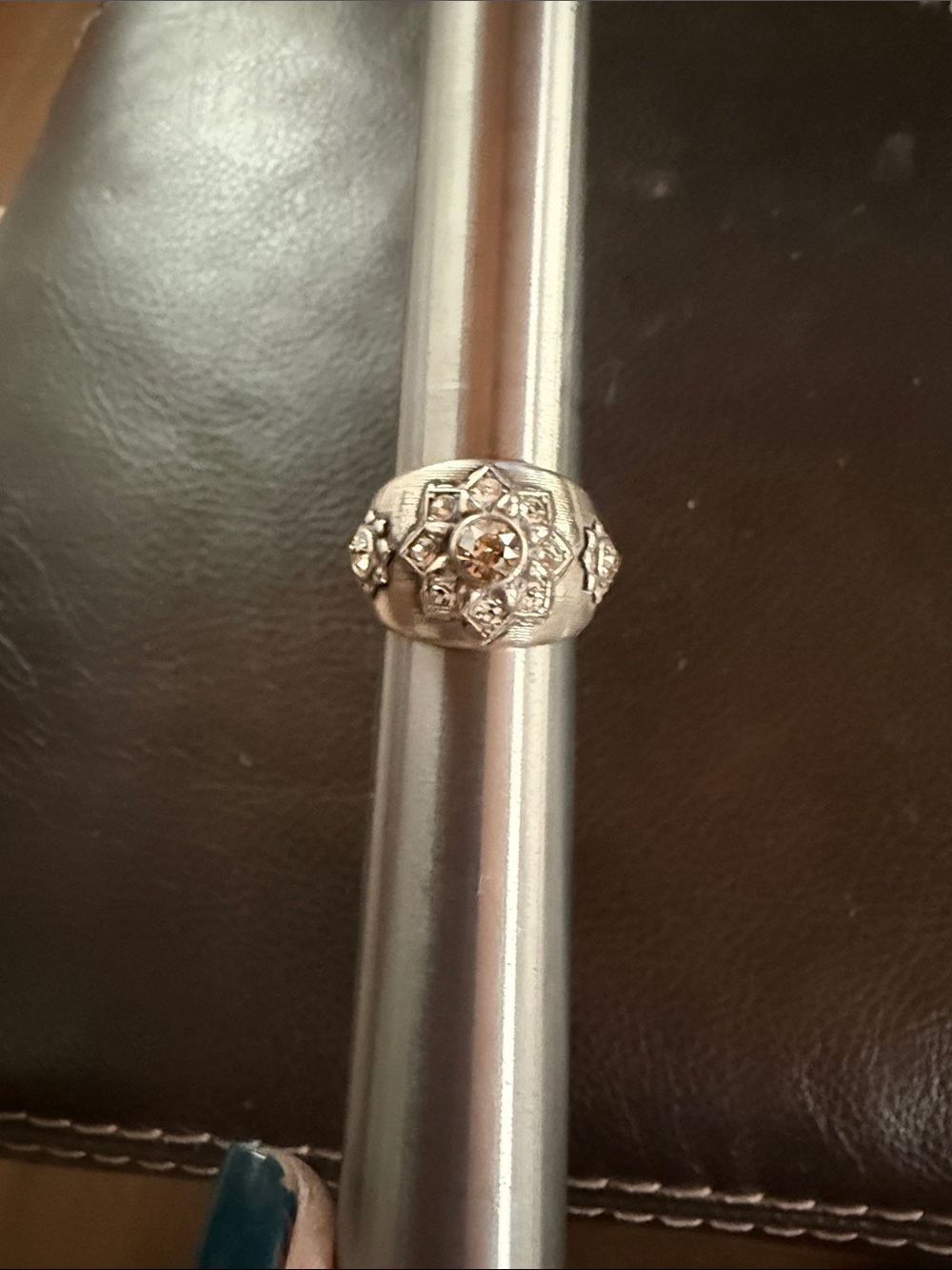 Silver-Tone Floral CZ Statement Ring - Silver